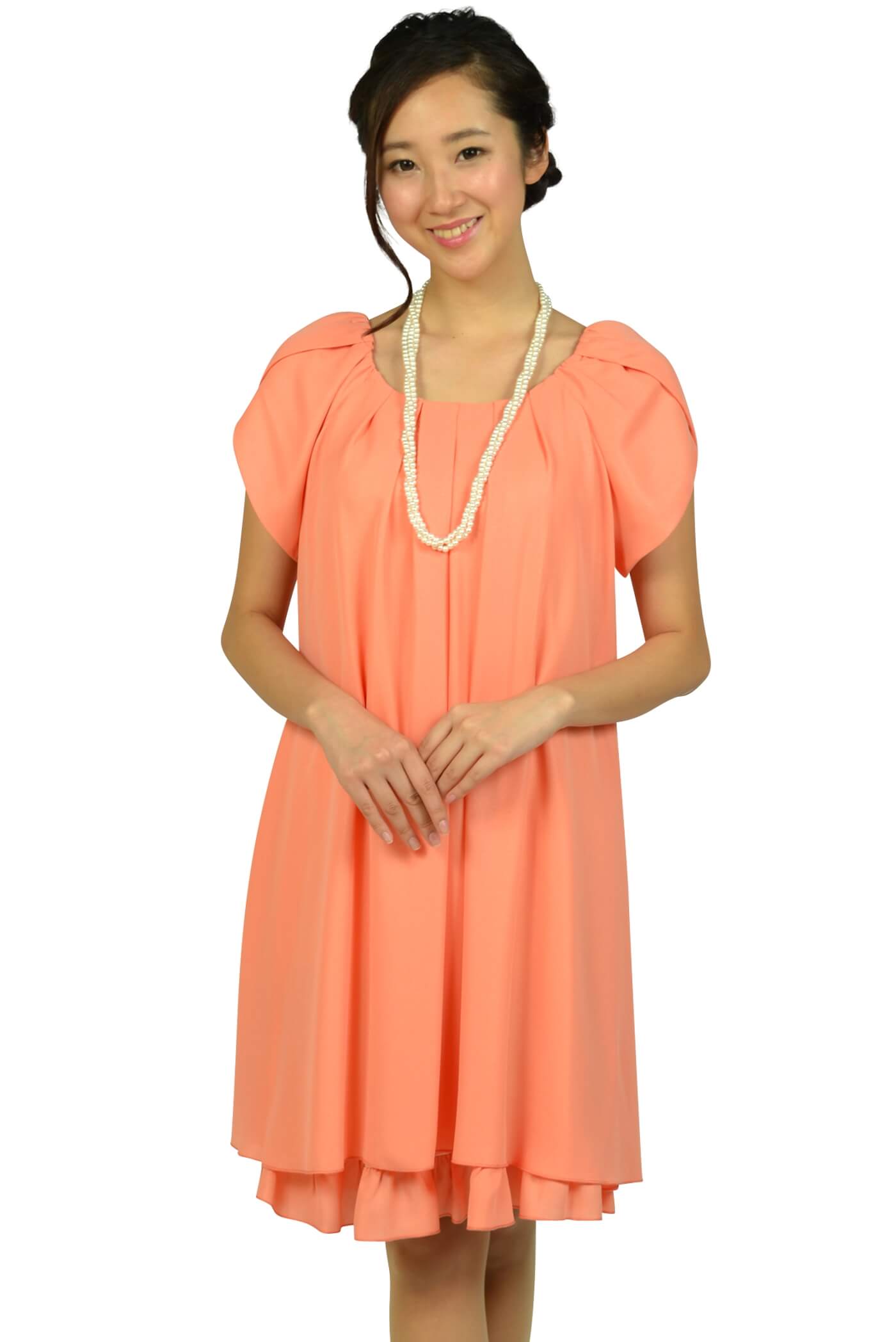 アプレジュール（Apres jour）ラメフリルコーラルオレンジドレス